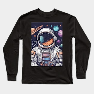 Futurstic Astronaut Space Scene Long Sleeve T-Shirt